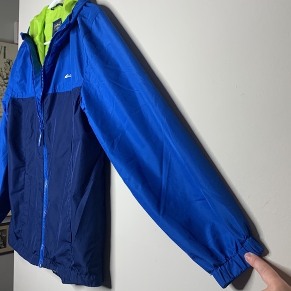 Eddie Bauer Hooded Light Fall Jacket Blue Double Zipper Rain Coat Kids L 14/16 - Picture 5 of 16